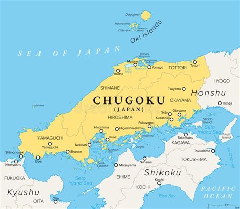 Mapa de la región de Chugoku con la ubicación de la misión