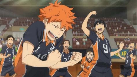 Hinata Shoyo celebrando un punto en Haikyuu!!