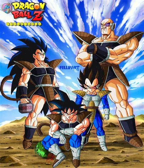 Ilustración de los Saiyajin originales: Goku, Raditz, Nappa y Vegeta