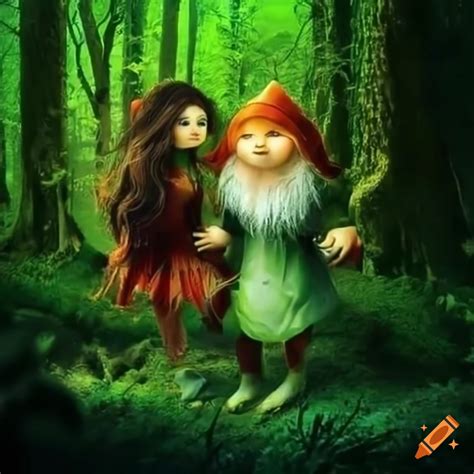 Pareja de duendes enamorados en un bosque mágico
