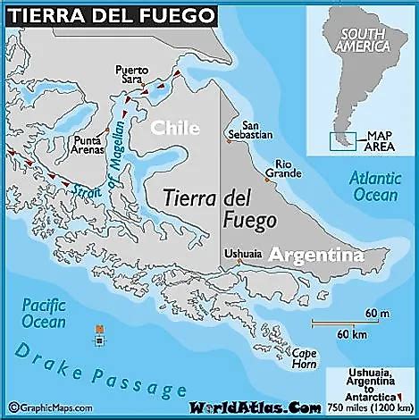 Mapa de la Tierra del Fuego destacando el Templo del Fuego
