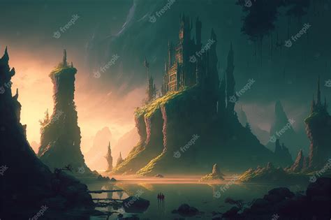 Un paisaje de fantasía sombrío y detallado