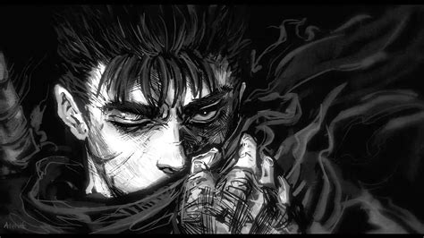 Ilustración de Guts mostrando determinación
