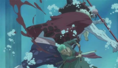 Zoro luchando contra Hody Jones bajo el agua