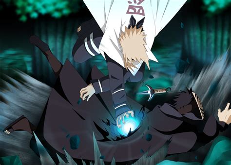 Minato y Obito luchando