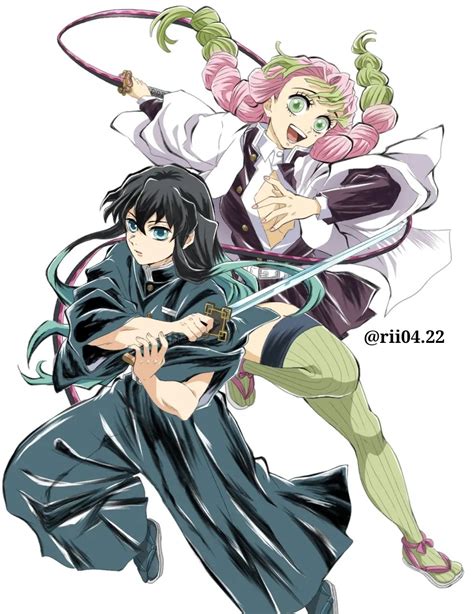 Ilustración de Muichiro Tokito y Mitsuri Kanroji