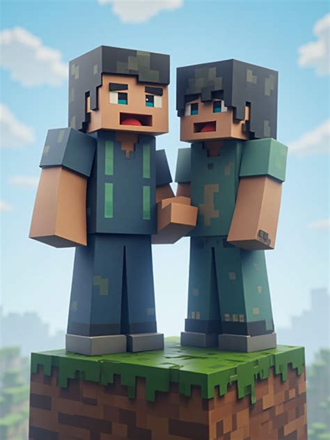 Ilustración de dos personajes masculinos de Minecraft en un entorno romántico.