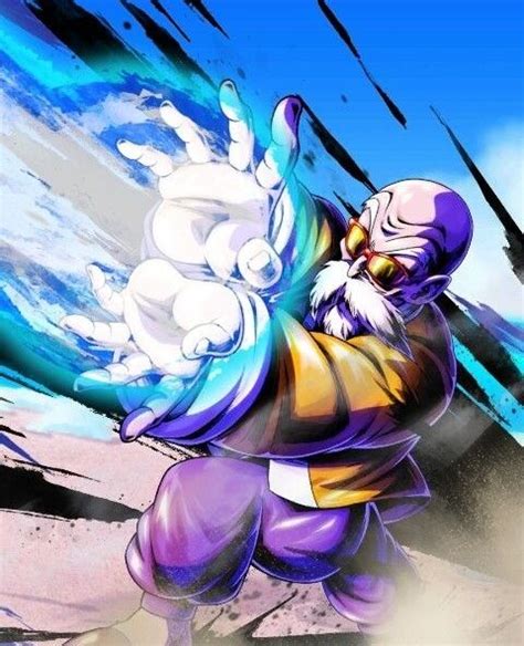 Ilustración de Muten Roshi enseñando el Kamehameha a Goku.