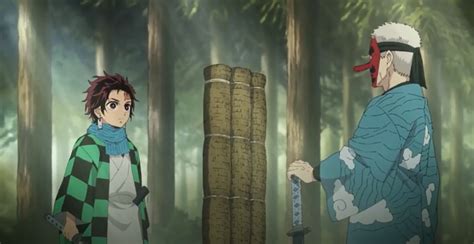 Ilustración de Tanjiro Kamado entrenando con Sakonji Urokodaki