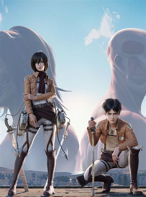 Ilustración de Eren y Mikasa en acción