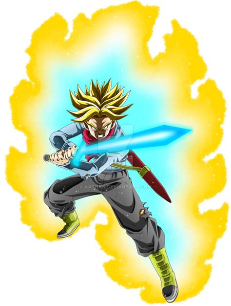 Trunks en Super Saiyajin rage con aura dorada intensa