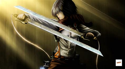 Mikasa Ackerman luchando contra Titanes en Shingeki no Kyojin