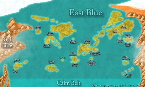 Mapa del East Blue con los primeros destinos de Luffy