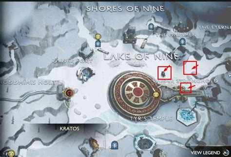 Lago de los Nueve de Midgard con la ubicación de la lápida de berserker