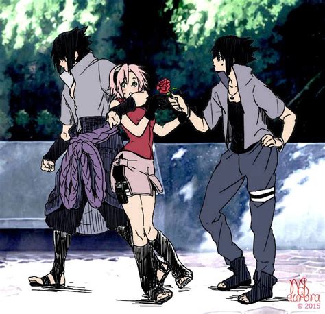Ilustración de Sasuke Uchiha y Sakura Haruno en un estilo anime