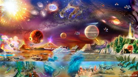 Ilustración representando la evolución o el origen de la vida