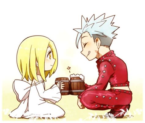 Ilustración de Elaine y Ban compartiendo un momento tierno