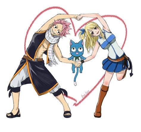 Ilustración de Natsu, Lucy y Happy bailando