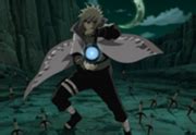 Minato usando un Rasengan y blandiendo un Kunai de Espacio-Tiempo