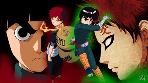 Ilustración de Gaara y Rock Lee preparándose para luchar