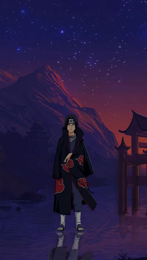 Fondo de pantalla de Itachi Uchiha con temática de Navidad, con nieve y luces festivas.