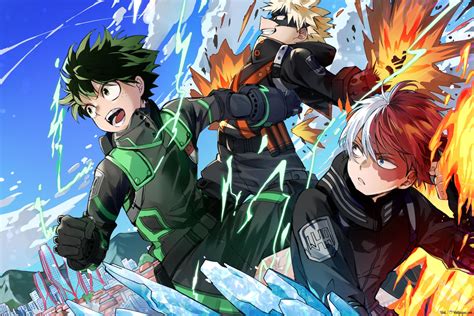 Izuku Midoriya salvando a Bakugou y Todoroki