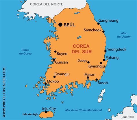 Mapa de Corea del Sur destacando ciudades importantes (contexto cultural)