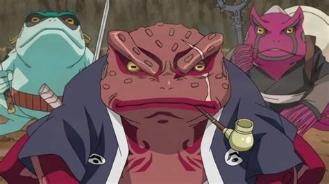 Sapos mensajeros informando a Naruto