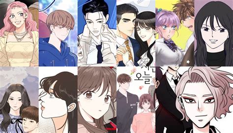 Collage de portadas de webtoons de diversos géneros