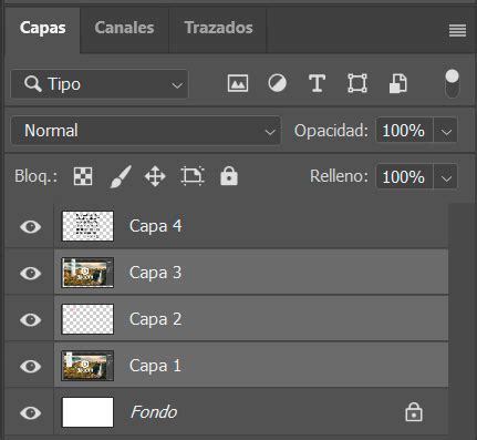 Captura de pantalla del panel de capas en Photoshop mostrando las capas creadas: Fondo, Piel, Pelo, Azul, Naranja, Boca.