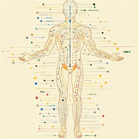 Diagrama del cuerpo humano con puntos de enfoque para la meditación