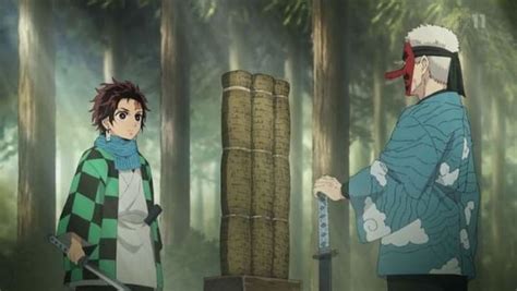 Ilustración de Tanjiro entrenando con Sakonji Urokodaki