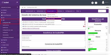 Captura de pantalla del módulo de configuración de troncales en Issabel