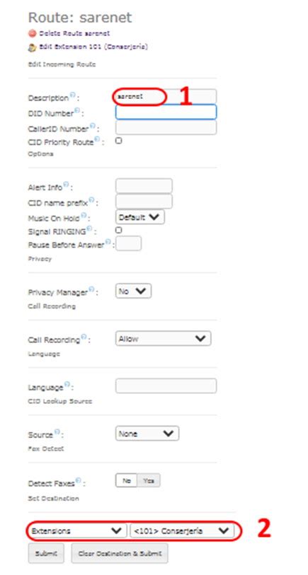 Configuración de rutas de entrada en Issabel