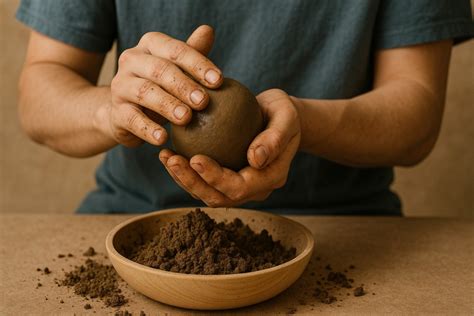 Niños jugando y creando bolas de barro brillantes (Dorodango)