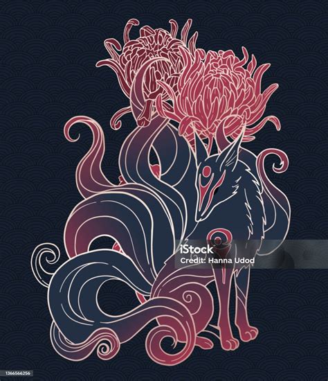 Ilustración de un Kitsune de nueve colas
