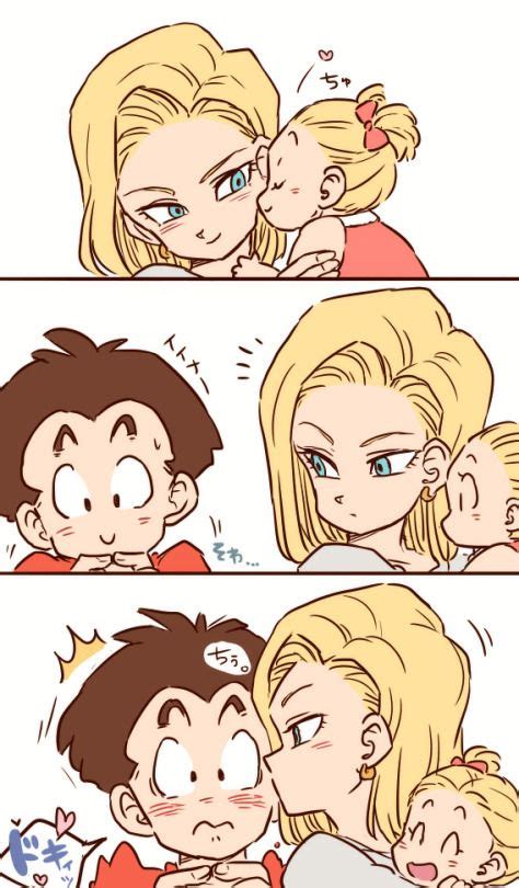 Ilustración de Krilin y Androide 18 en un comic hentai