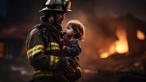 Bombero rescatando a una niña de un incendio