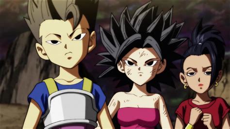 Ilustración de los Saiyajin del Universo 6: Cabba, Caulifla y Kale