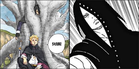 Representación de Sasuke Uchiha transformado en un árbol por Shinju Hidari.