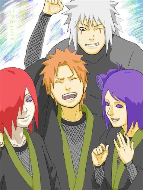 Jiraiya entrenando a Nagato, Konan y Yahiko