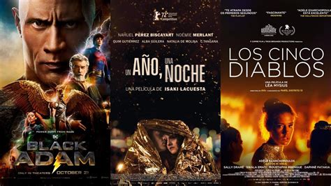 Cartelera de cine con películas de acción, animación y drama.