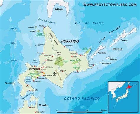 Mapa de Japón destacando Hokkaido y Tokio