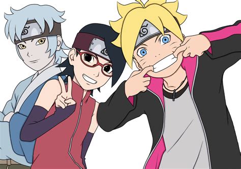 Ilustración de Boruto, Sarada y Mitsuki