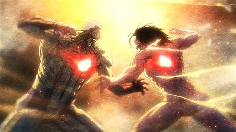Escena de la batalla entre Eren y el Titán Colosal