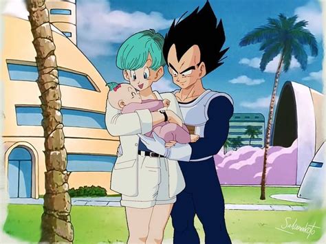 Bulma y Vegeta junto a Trunks y Bra