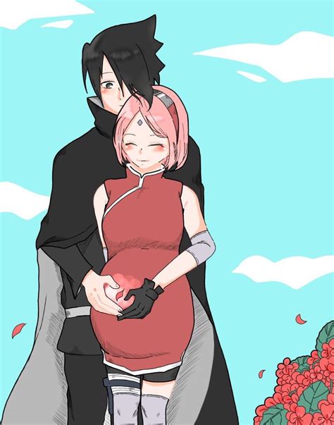 Ilustración de Sarada Uchiha de niña preguntándole a Sakura sobre Sasuke.