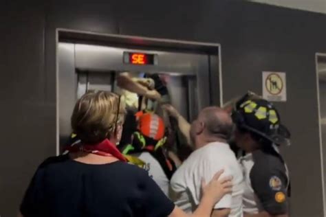 Ilustración de dos personas atrapadas en un ascensor