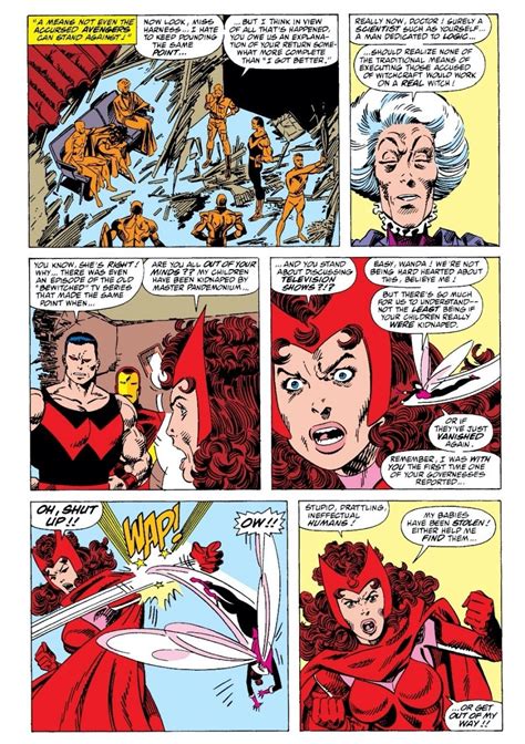 infografía con la línea de tiempo de los cómics de la Bruja Escarlata y Visión