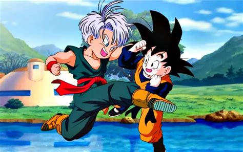 Caricatura de Trunks y Goten realizando una fusión